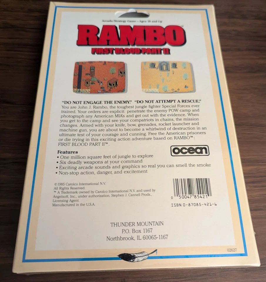 NEW! Rambo First Blood Part II 2 Commodore 64 128 Factory SEALED C64 Thunder Mnt - Image 3 of 4