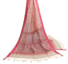 Sushila Vintage Indian Cream Dupatta 100 Pure Silk Printed Long Stole Scarves