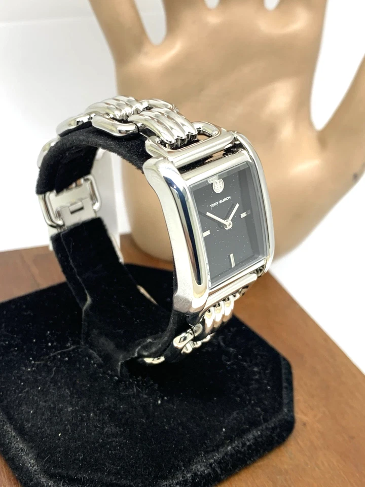 Reloj para mujer Tory Burch TBW1072 Eleanor cuarzo esfera negra plata acero tanque Foto 2 de 4