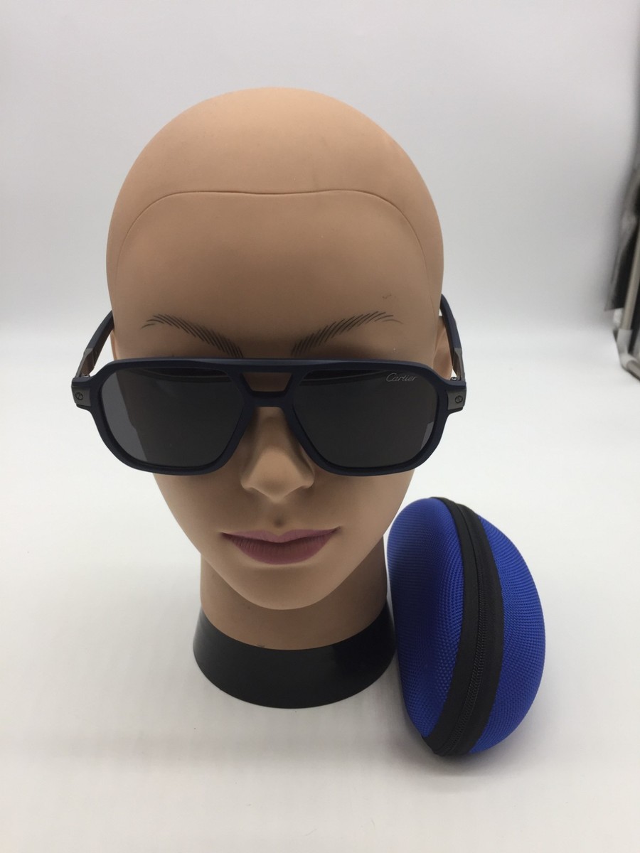 Cartier Matte Navy Trendy Sunglasses 55-17-142 Black Lens | eBay