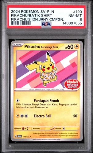 2024 POKEMON INDONESIAN SV-P PROMO #190 PIKACHU IN BATIK SHIRT PSA 8