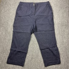 Talbots Linen Pants Women's 14 Crop Navy Blue Ankle Stretch Dress Pockets Office