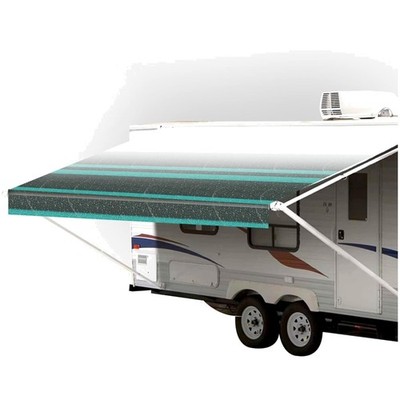 Modern 19' RV Awning Replacement in Teal Strip - Easy Installation &
