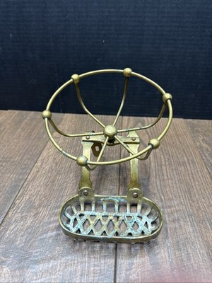Brass Antique Bathroom Toothbrush Sponge & Soap Holder Wall Or Tub Mount 