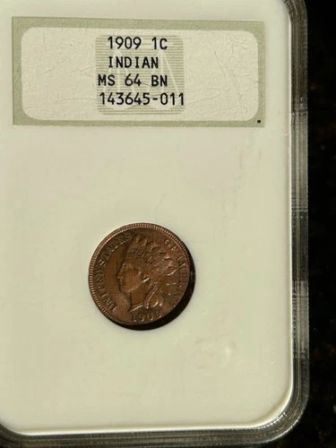 1909 Indian Head Cent 1C NGC MS64 BN – Final Year Issue – Nice Strike