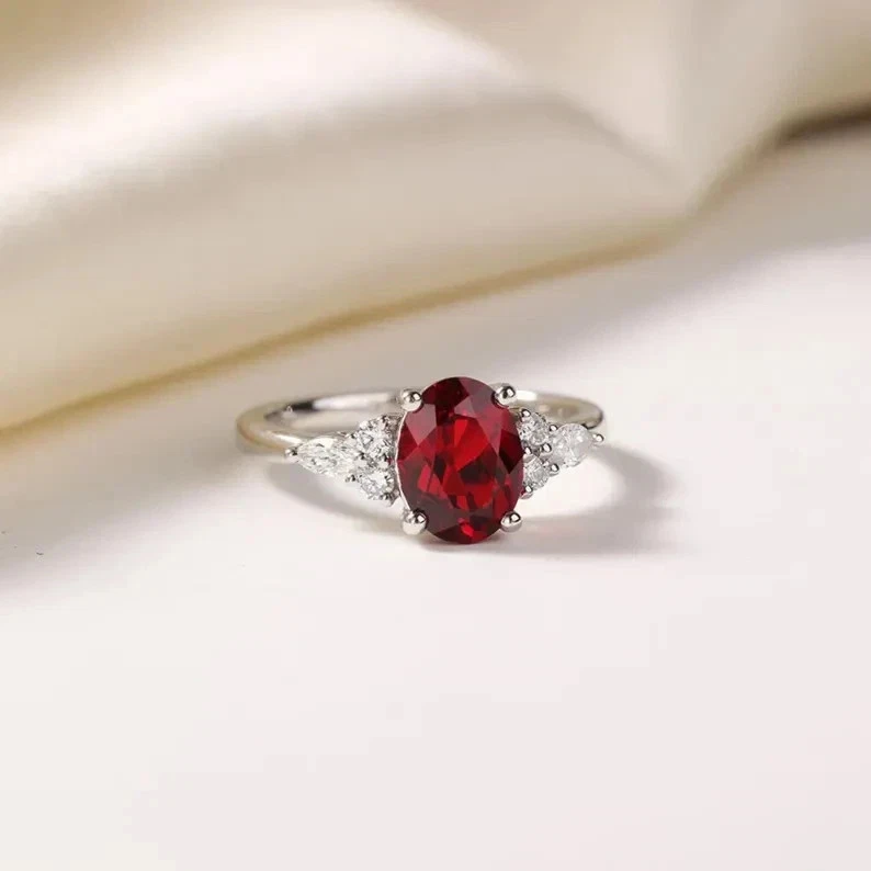 14K Solid White Gold Proposal Ring with 4.00Ct Oval Red Ruby and Diamond, Size 7 - Image 2 of 4