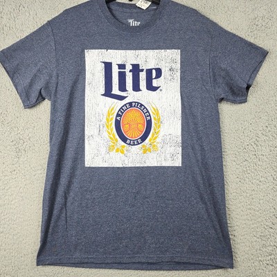 MILLER LITE Beer Shirt Mens MEDIUM M Blue Brew Bar Classic Distressed Casual NWT