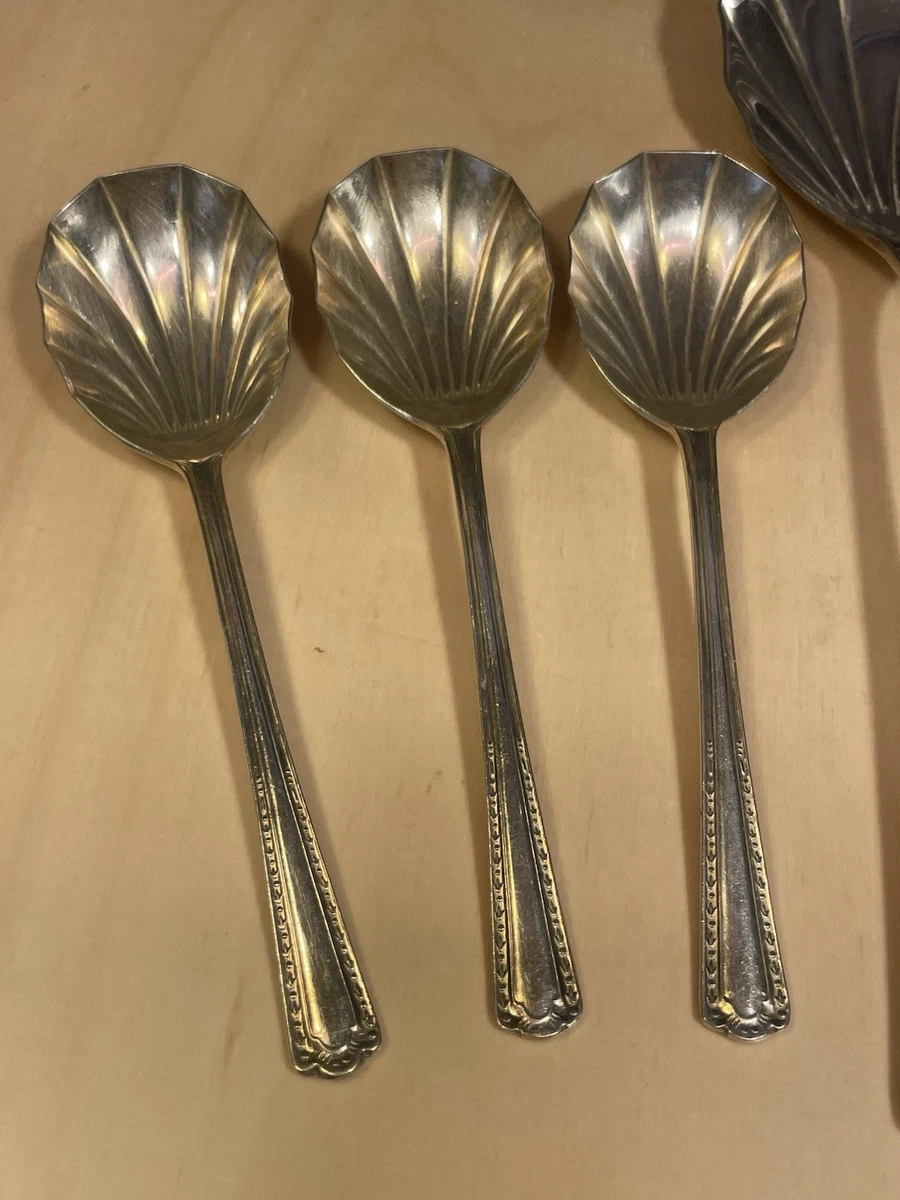 Vintage EPNS A1 Sheffield England Shell Spoon Serving Set 7 Piece Silver Plate