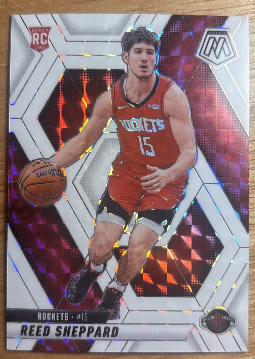 2024-25 Panini Mosaic Reed Sheppard White #249 Jersey #15/25 Rookie Rockets