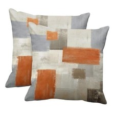 Set of 2 Orange Beige and Grey 18" x 18" Pack of 2 Abstract Orange and Beige