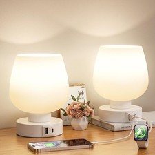 Touch Table Lamp Set of 2 Bedside Lamp with USB C A Charging Port Nightstand