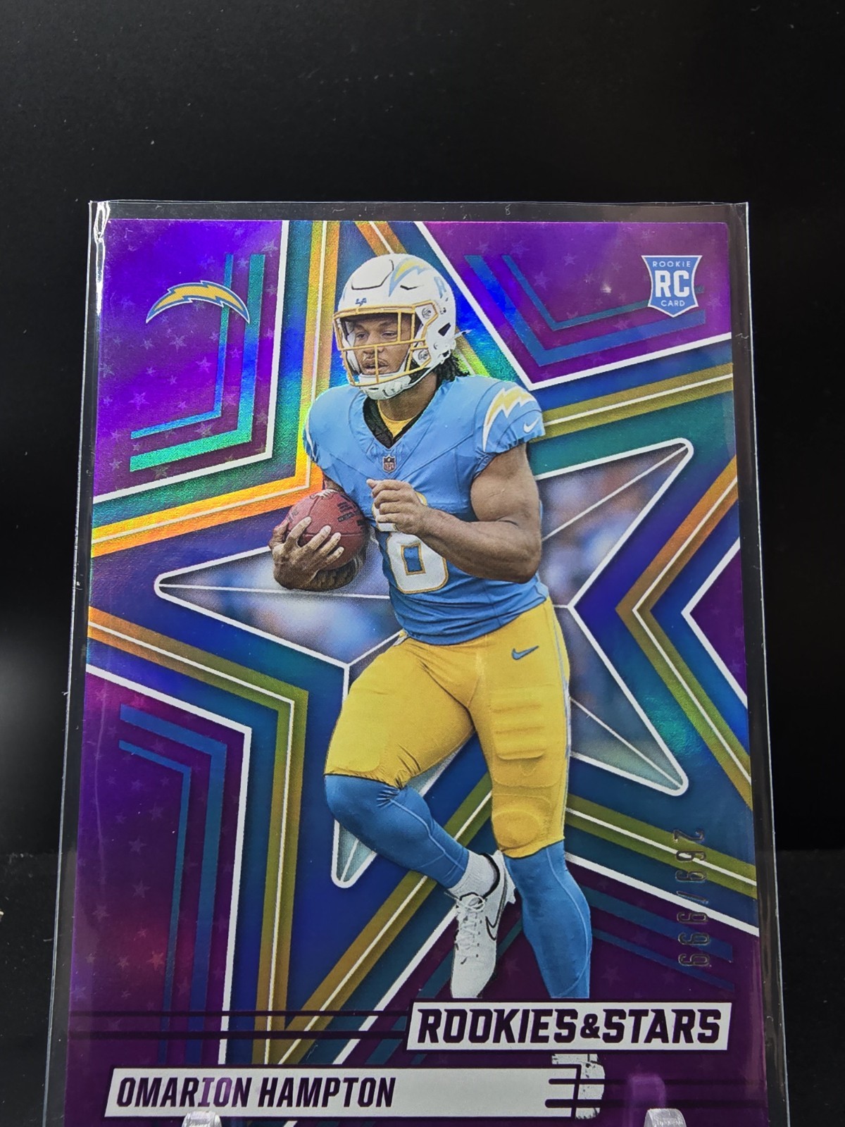 CZ378 - 2025 Rookies & Stars OMARION HAMPTON Rookie Purple /999 #166 Chargers