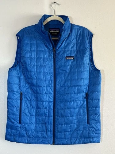 Patagonia Puffer Vest Men’s Large Blue Full Zip Pockets Personalized Embroidered - product listing photo