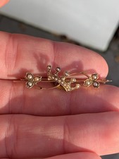 15ct Gold Seed Pearl Crown Brooch, 1890s Victorian Art Nouveau 15k 625 3.3G