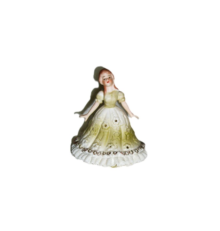 Vintage Porcelain Girl In Yellow Dress Pomander Potpourri holder Ardalt Japan