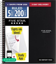 Five Star Spiral Notebook Study App, 5 Subject, College Ruled Paper, 8-1/2" x