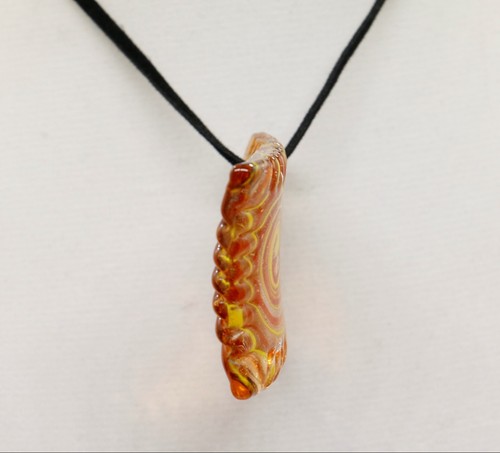 Murano Glass Orange & Yellow Diamond Shaped Pendant 36” on Black Cord NEW D3 - Picture 3 of 3