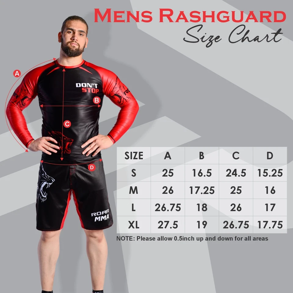 ROAR Men’s Sports MMA Rash Guard Athletic Fitness Full Sleeve Compression Shirt - Image 2 of 3