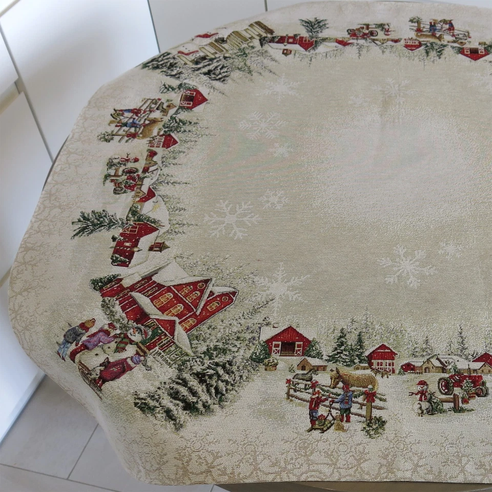 Tablecloths Christmas Golden ThreadsTapestry Holiday Fabric Snowmen Table cloth - Image 3 of 4