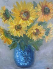 bouquet of sunflowers original oil painting, sunflowers in vase wall art