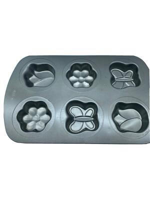 Wilton Pan Cake Mini Mold 6 Shapes Cavities Butterfly Flowers Loaf Spring Easter
