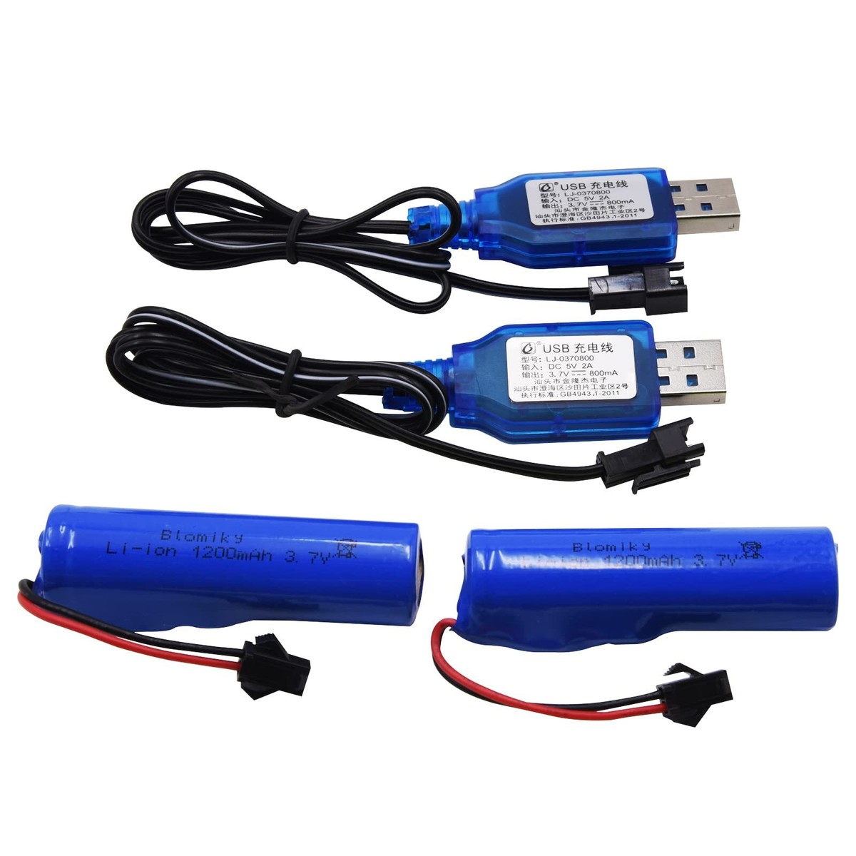 Pack De 6 Baterías Lipo 3.7V 1200mAh Vegena | Conector SM-2P Y Cables USB | Recargables De Iones De Litio | Para Juguetes RC, Herramientas Eléctricas Y Luces