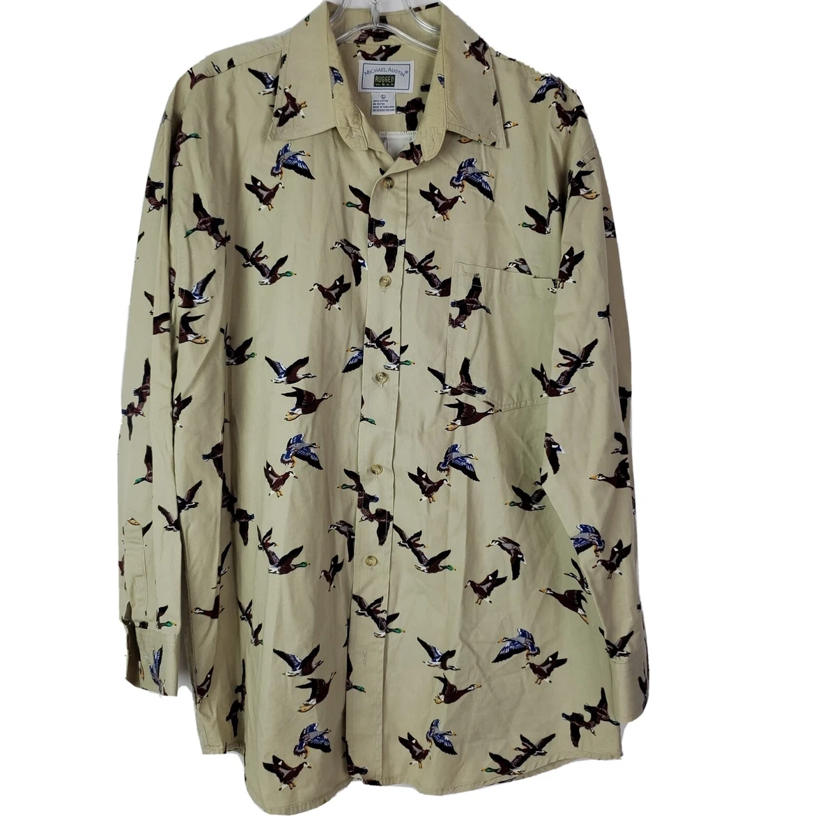 Michael Austin Rugged Wear Mens Shirt LS Large Mallard Duck Hunt Button Front HN