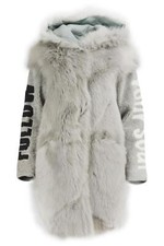 Lou Andrea Hooded Printed Shearling Coat Medium