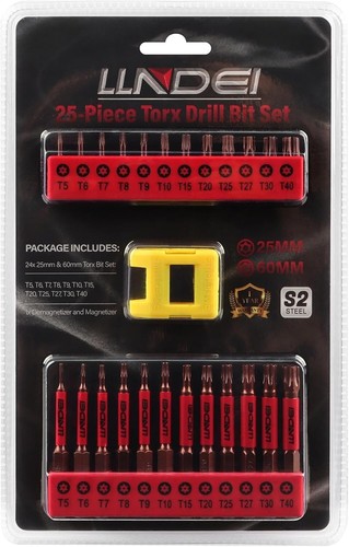 25 Pc Torx Bit Set S2 Steel Tamper Resistant Magnetic Bits for Repairs - Picture 10 of 10