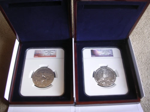 2012-P 5 OZ SILVER DENALI & 2012-P 5 OZ SILVER VOLCANO NGC SP 70 IN DISPAY CASES