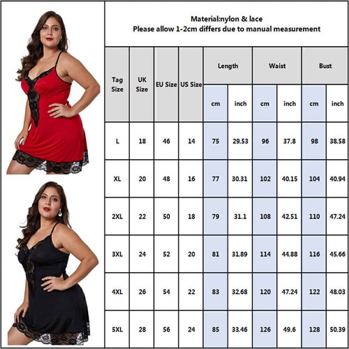 Plus Size Women Lace Sexy Babydoll Night Dress Lingerie Robe Sleepwear Underwear - Picture 2 of 18