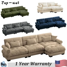 Modern Velvet Comfy Sectional Sofa Cloud Couch Lumbar+Throw Pillow w/O Ottoman