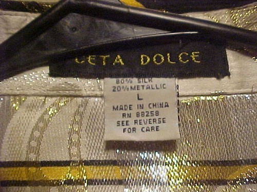 VINTAGE MEN'S CETA DOLCE METALLIC SILK SHIRT MULTICOLOR GEOMETRIC DESIGN LARGE - Picture 10 of 10