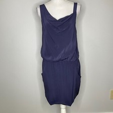 Theory Jaylyn Silky Satin Mini Dress Asymmetric Sleeveless Womens 8 Dark Blue