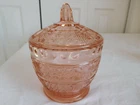 PINK Depresion glass COVERED BOWL DAISY waffle trinket dish vintage antique