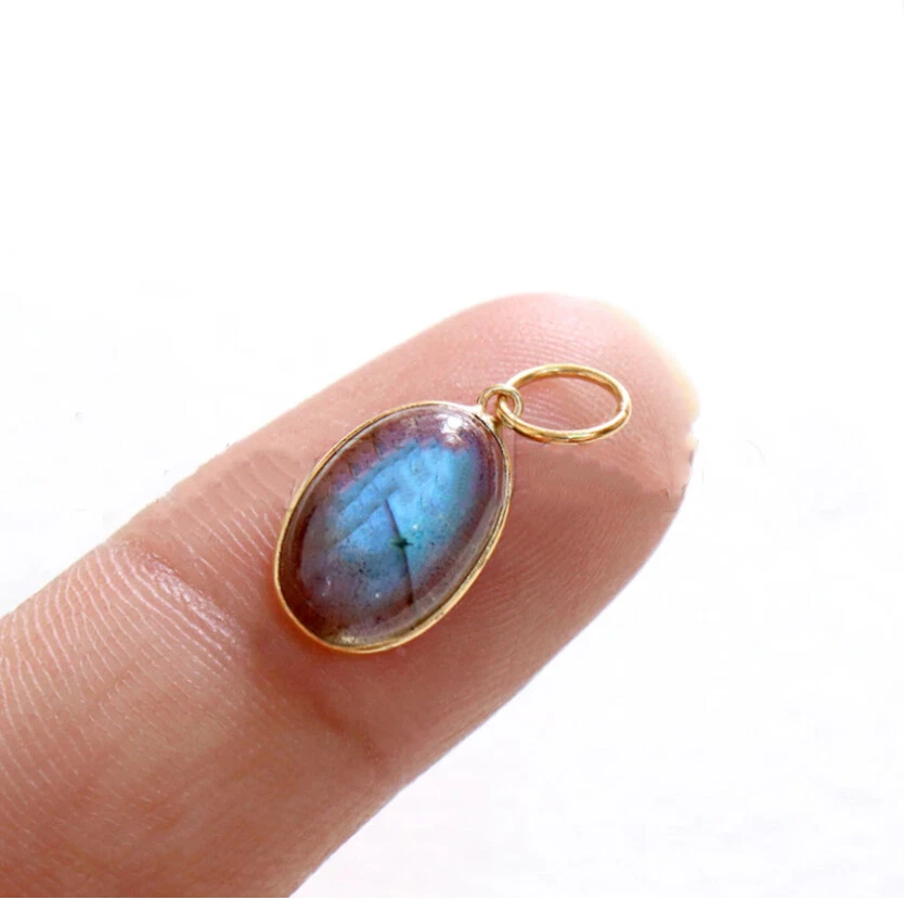 Dije Labradorita Fuego Azul 12x8mm para Colgante, Collar, Huggie Oro Amarillo 14k Foto 2 de 4