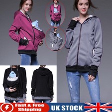 Uk Baby Carrier Maternity Kangaroo Hoodie Jumper Coat Zipped Front Pouch Sweater