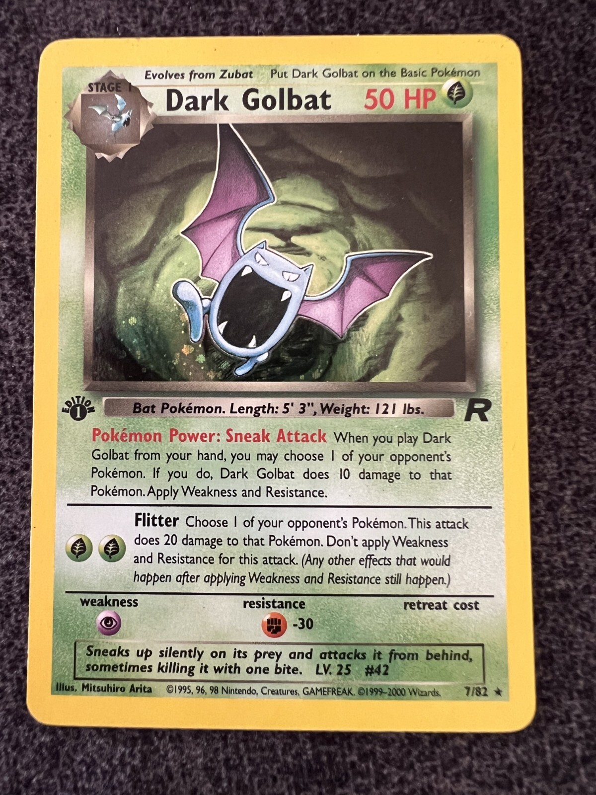 Dark Golbat 7/82 Holo Rare 1st Edition Pokemon Card Lightly Played