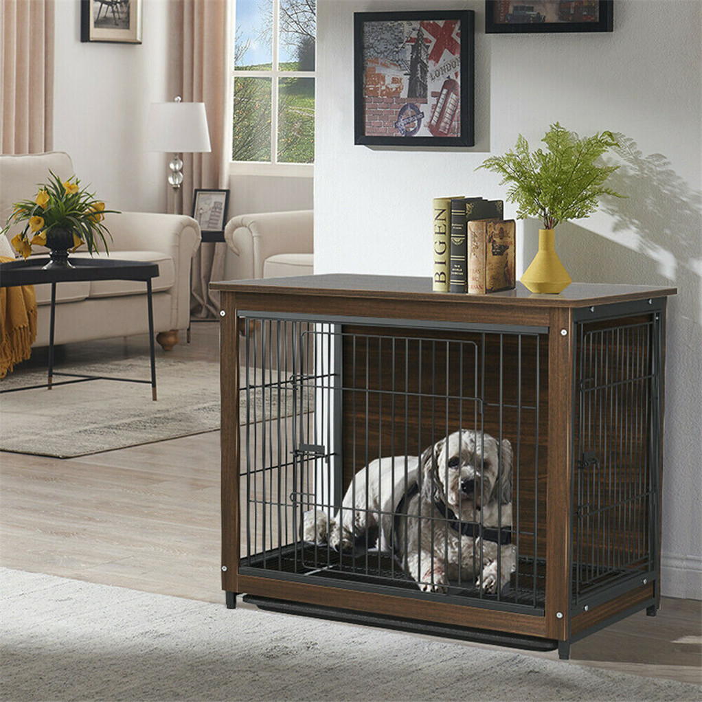 Crate End Table Large Dog Puppy Pet Kennel House Indoor Wooden
