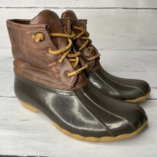Sperry Saltwater Duck Boots Brown Leather Side Zip Girls Women  s Size 5