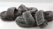 UGG FUZZ YEAH Grey Sheepskin Slipper Slide Sandals, Size 7 US, 38 EU