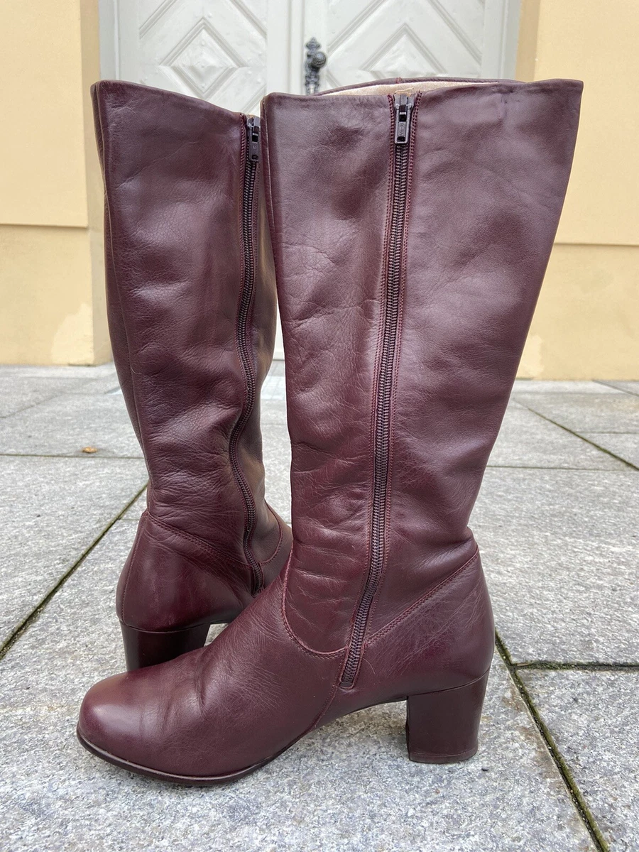 Women s Boots Wide Shaft Burgundy Leather Wine Red 70er True Vintage 70s Boots