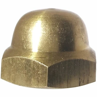 FASTENERE 3/8-16 Hex Cap Nuts Solid Brass Grade 360 Commercial Plain Finish Quantity 10