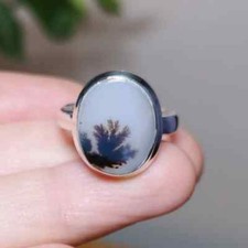 Beautiful Dendritic Agate Sterling Silver Ring US size 8