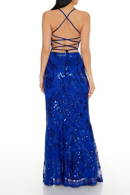 Forever 21 Royal Blue Sequin Jacquard Maxi Party Slip Dress Medium M | eBay