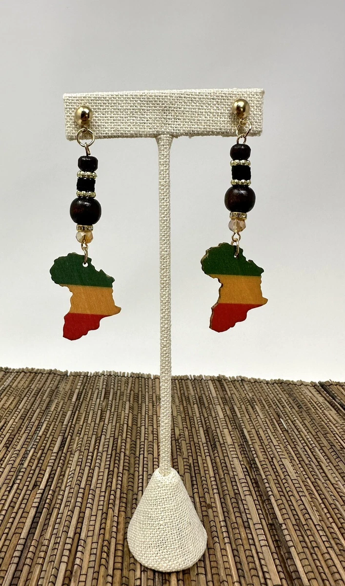 Handmade Rasta Africa Wood Bead Dangle Earrings Unique Stylish