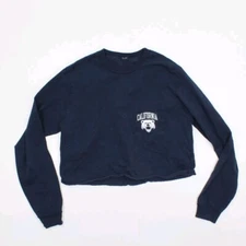 John Galt Crop Top T-Shirt Long Sleeve Womens Size One Size California Boxy Blue