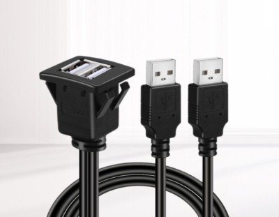 Square double port USB2.0 data cable ship motorcycle instrument panel USB cable