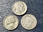 3 US Coin Lot Barber Nickel ,War Nickel & Buffalo Nickel
