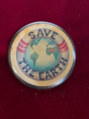 Save Earth Button Life Preserver Around World Campaign Pinback Button Vtg 2.12''